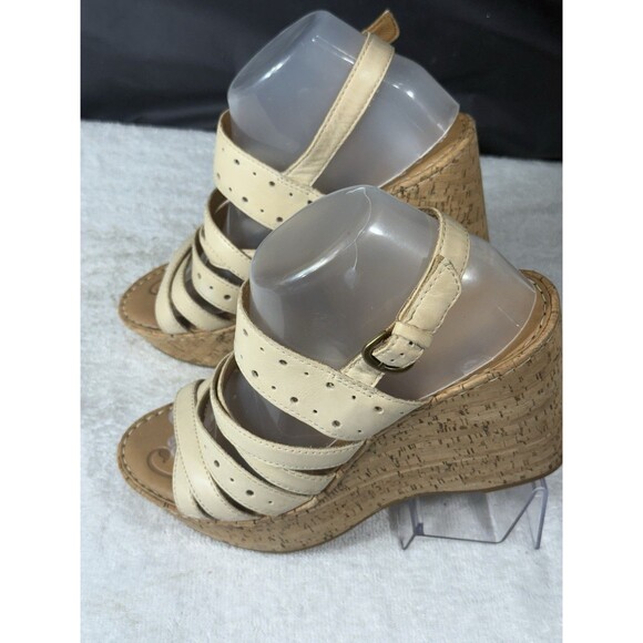 Born Marly’s Cream Leather Cork Wedge 4.5”Heels  Sz 10 - Picture 3 of 7